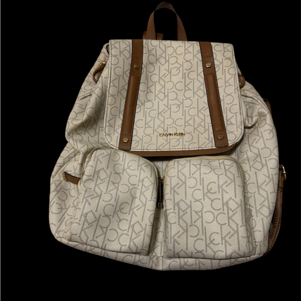 Calvin Klein Cream and Brown Monogram Backpack